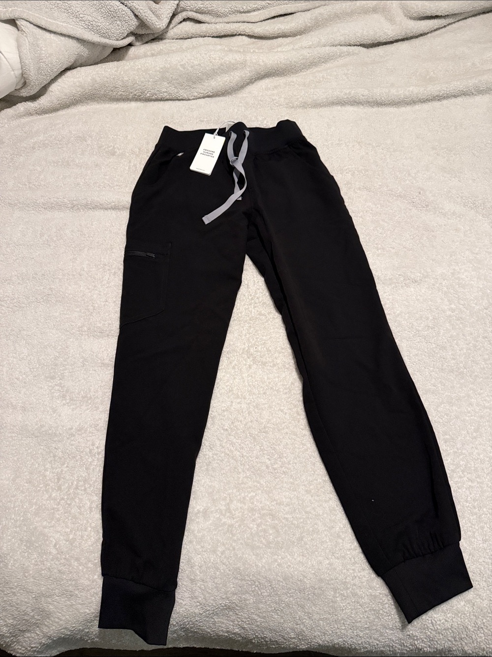 Figs Black Track Joggers with Gray Drawstring